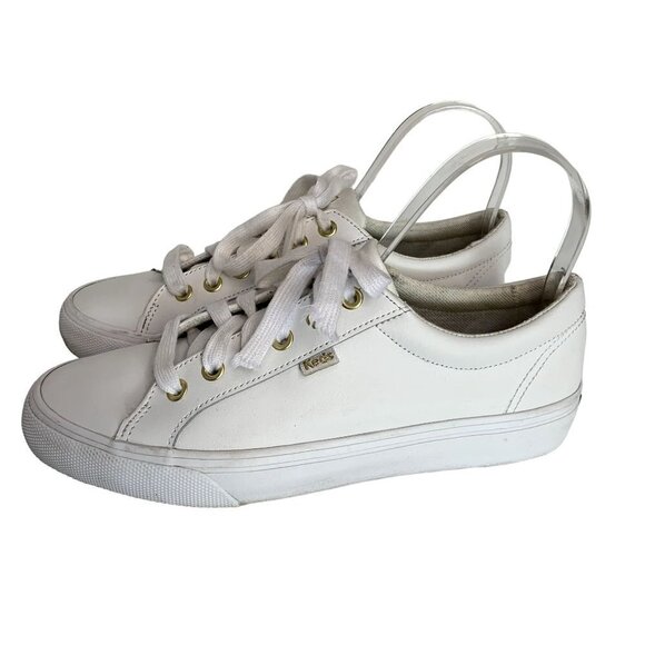 Women’s Keds SZ 8 White Gold Leather Sneaker - Picture 1 of 10